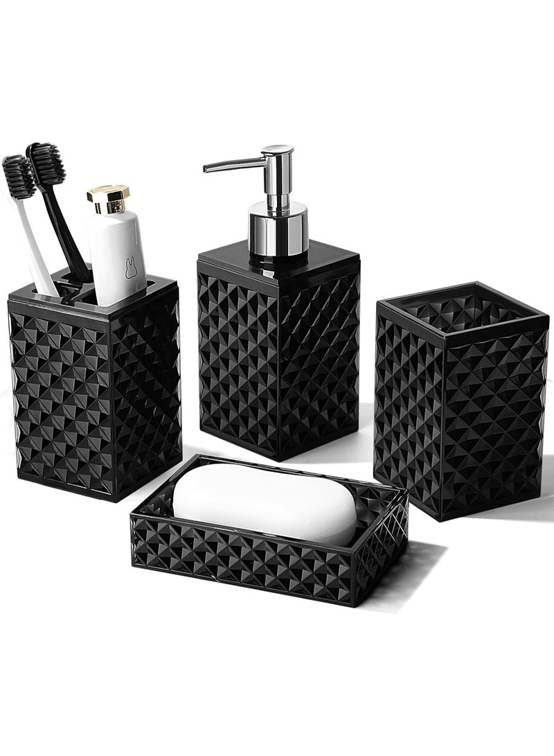 YelaJoy Black Bathroom Accessories Set, 4 Pack Matte Black Bath Accessory Sets Complete, Acrylic Soap Dispenser and Toothbrush Holder Set for Bathroom Counter Sink, Modern Bathroom Decor - Image 1